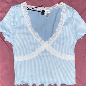 H&M Light Blue Lace Trim Crop Top